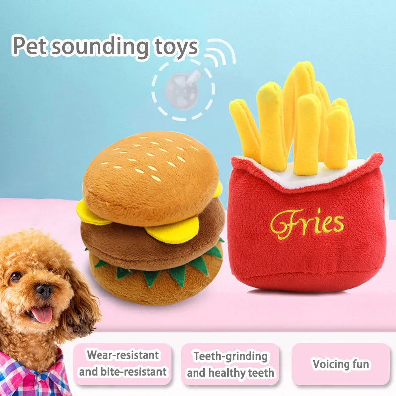 7-piece set of puppy sound toys, loose plush pet chewing, plush fruit snacks and vegetable puppy toys, suitable for cute play