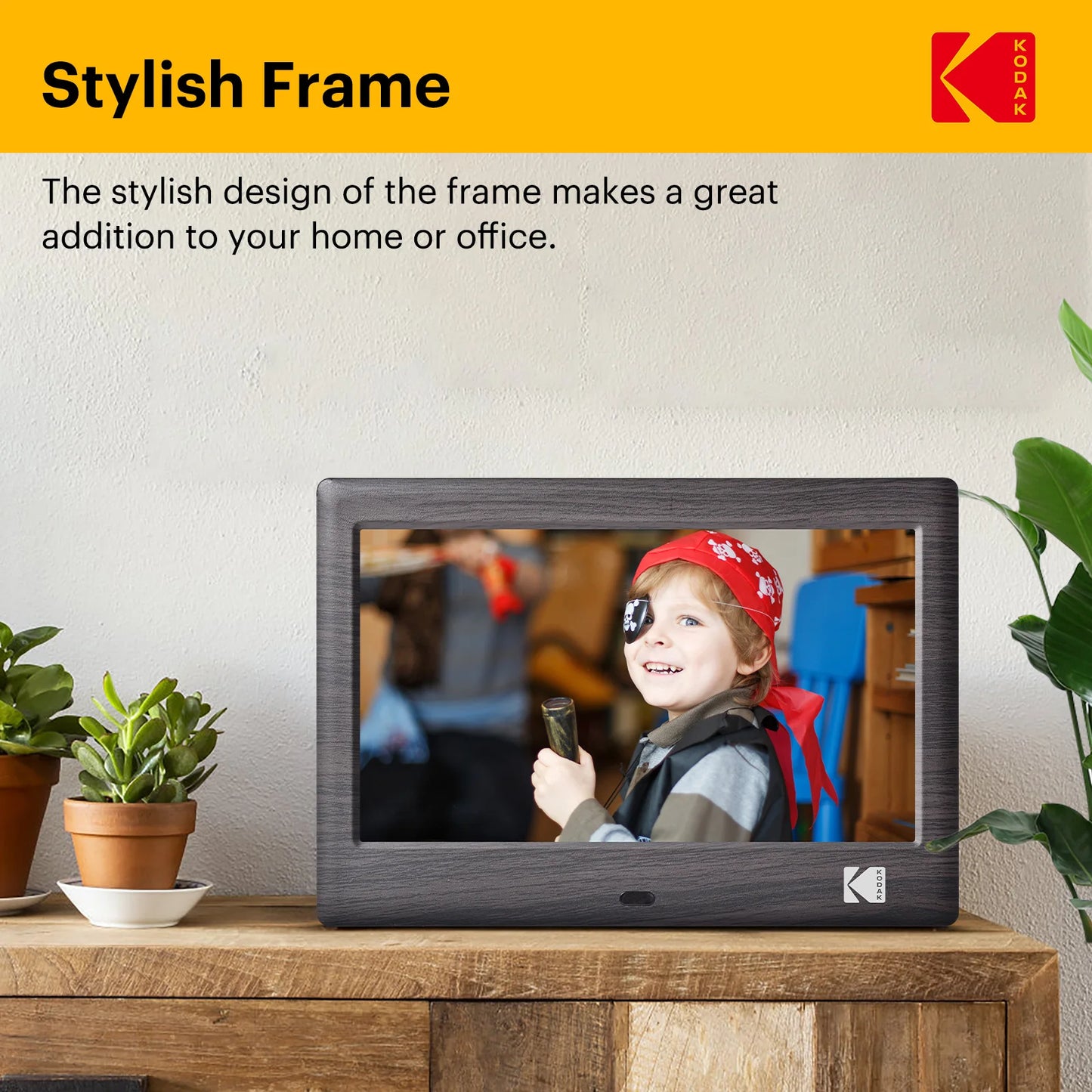 KODAK 7 Inch Digital Photo Frame with Remote Control, 1024*600 HD Screen, Electronic Album Video Music Clock Calendar Player