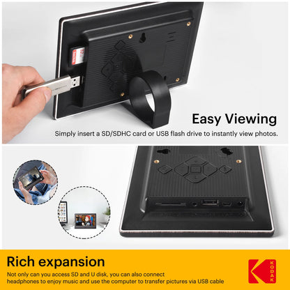 KODAK 7 Inch Digital Photo Frame with Remote Control, 1024*600 HD Screen, Electronic Album Video Music Clock Calendar Player