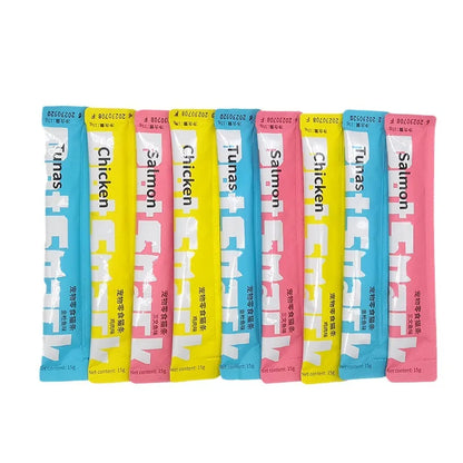 Pet Snacks Cat Strips Young Cat Wet Food Pack Nutrition Chicken Cod Salmon Formula Mixed Flavor Cat Liquid Snacks