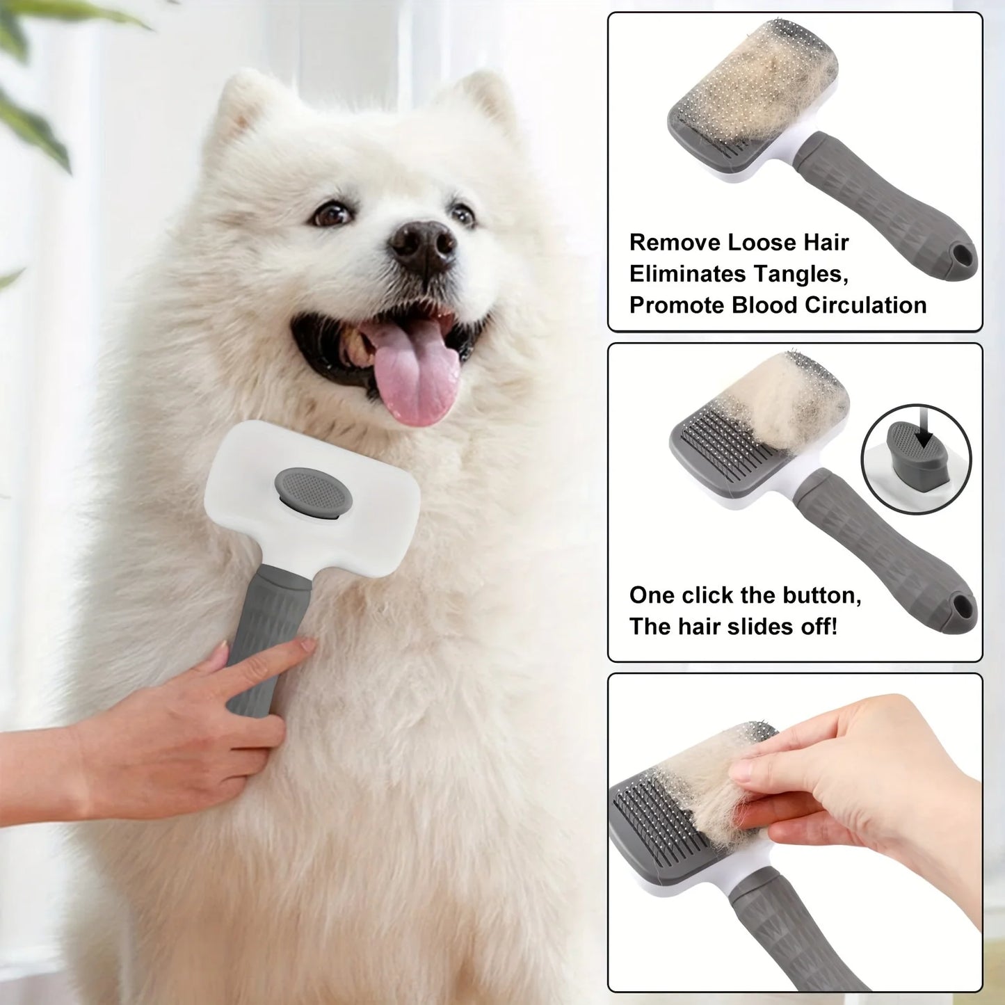 Easy-Clean Pet Grooming Brush Gentle Deshedding Massage Comb with One-Click Hair Removal Dog Grooming for Dogs & Cats Easy-Clean