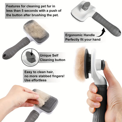 Easy-Clean Pet Grooming Brush Gentle Deshedding Massage Comb with One-Click Hair Removal Dog Grooming for Dogs & Cats Easy-Clean
