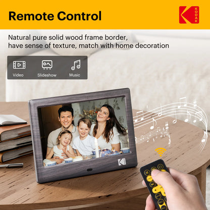KODAK 7 Inch Digital Photo Frame with Remote Control, 1024*600 HD Screen, Electronic Album Video Music Clock Calendar Player